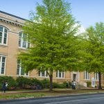 An exterior photo of B.B. Comer Hall