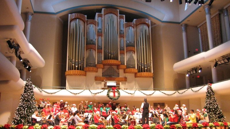 Concert hall decorated for the holidays
