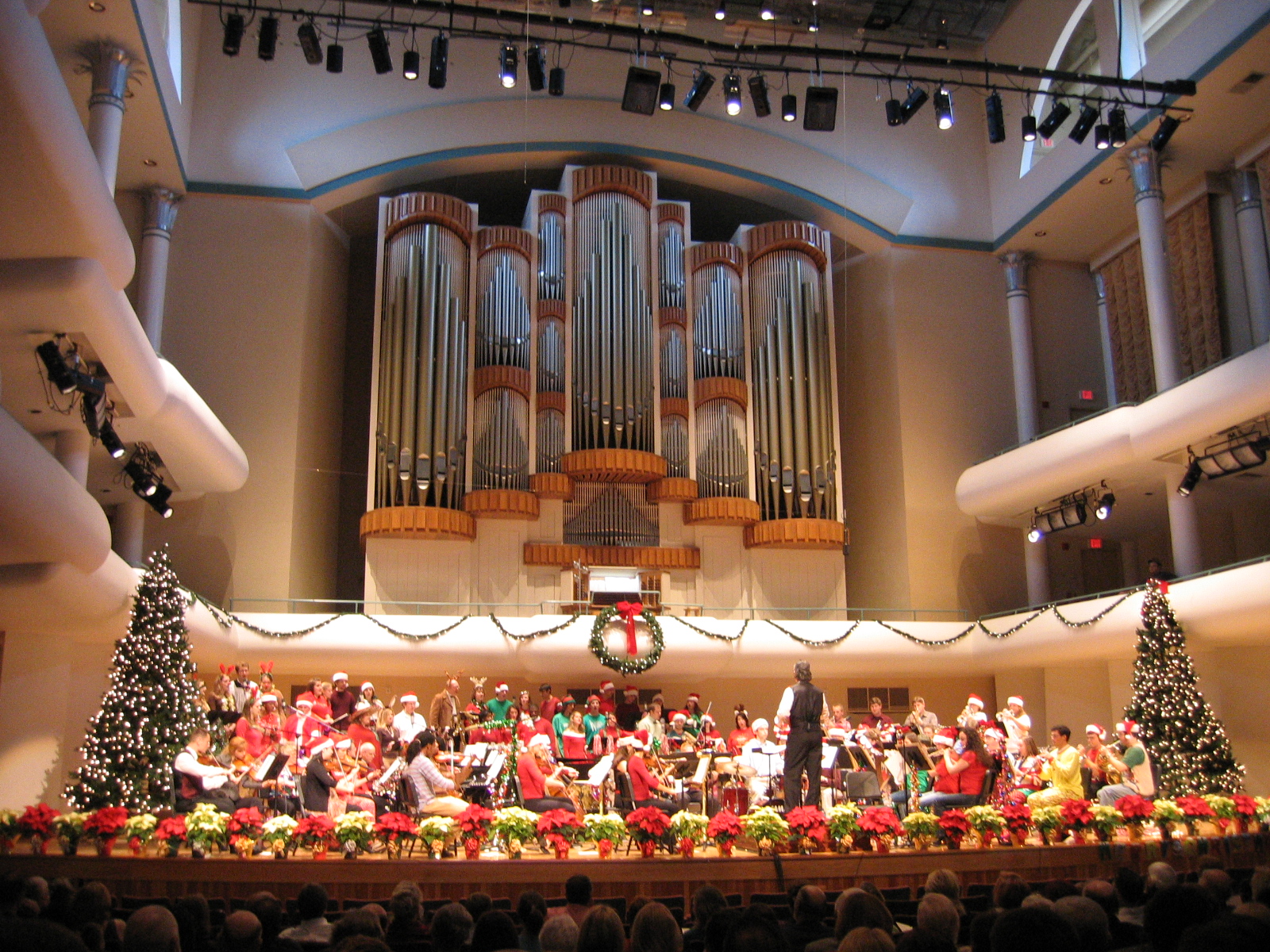 Concert hall decorated for the holidays