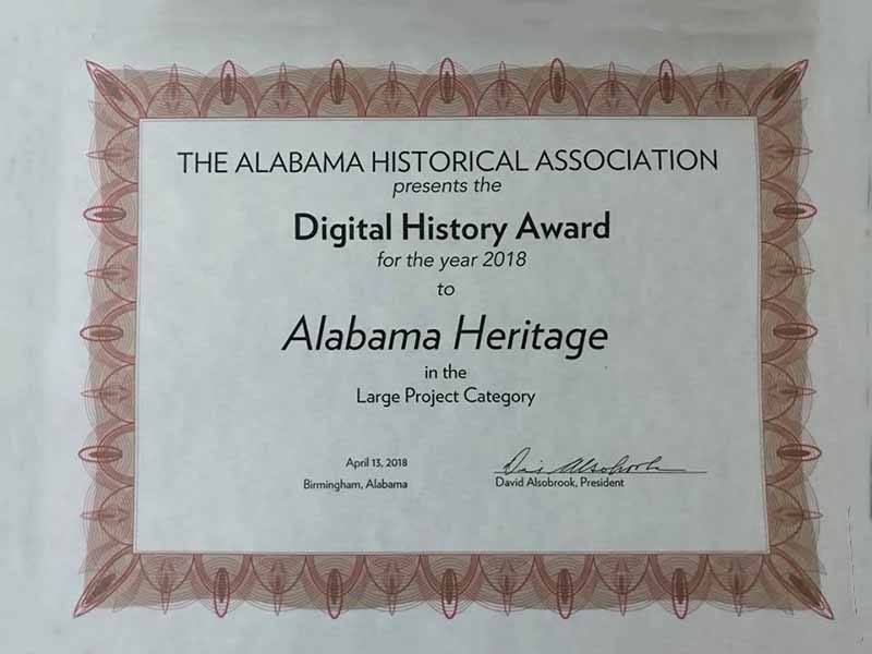 Alabama Heritage Magazine Wins Digital History Award
