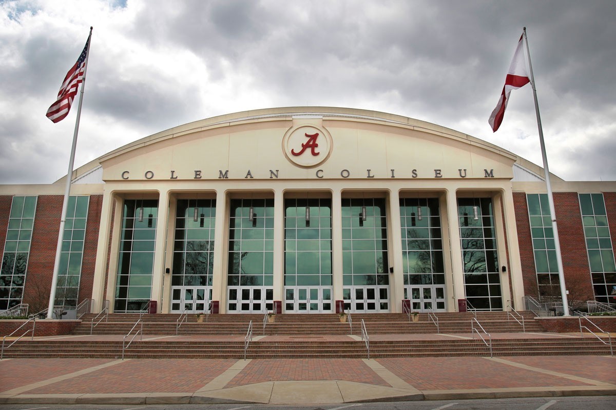 front of Coleman Coliseum on a cloudy day