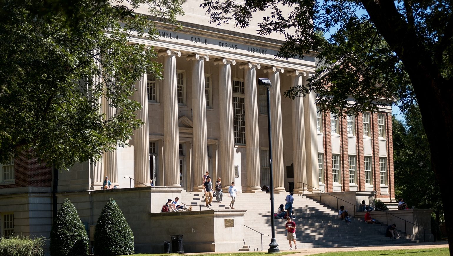Gorgas Library on the Quad during a blue-skied day