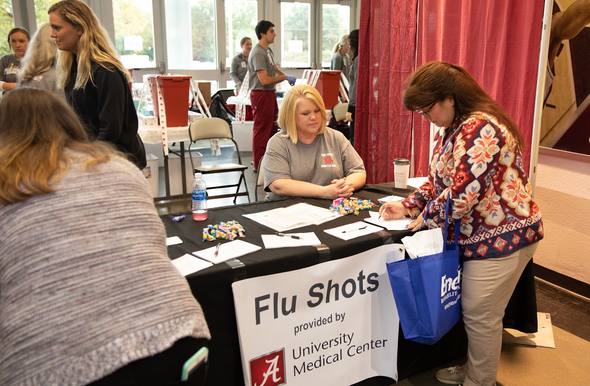 UA employee signing up for a flu shot