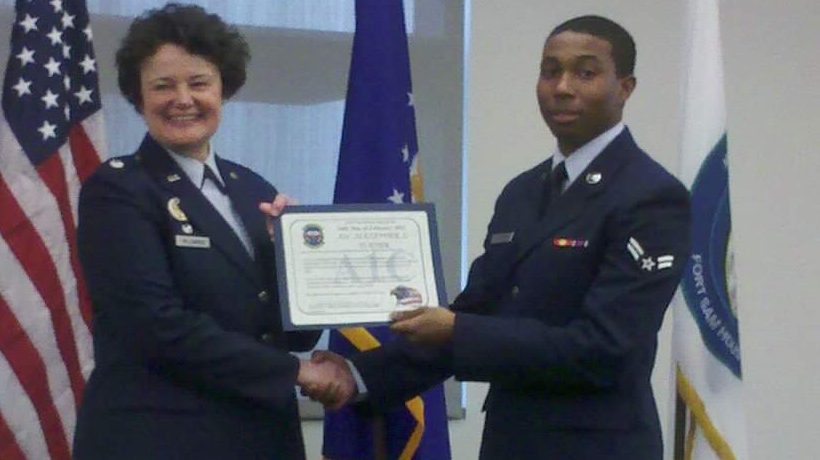U.S. Air Force Senior Airman Alexander Turner receives award