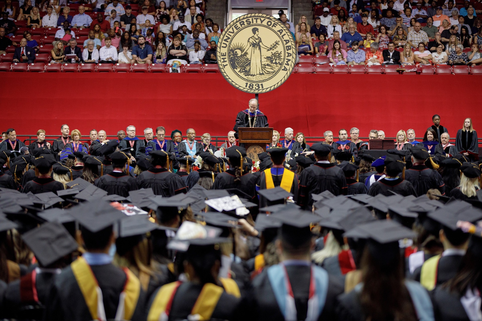 UA President Stuart R. Bell speaking at a commencement ceremony.