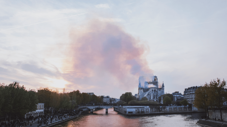 Smoke rising from Notre Dame Cathedral