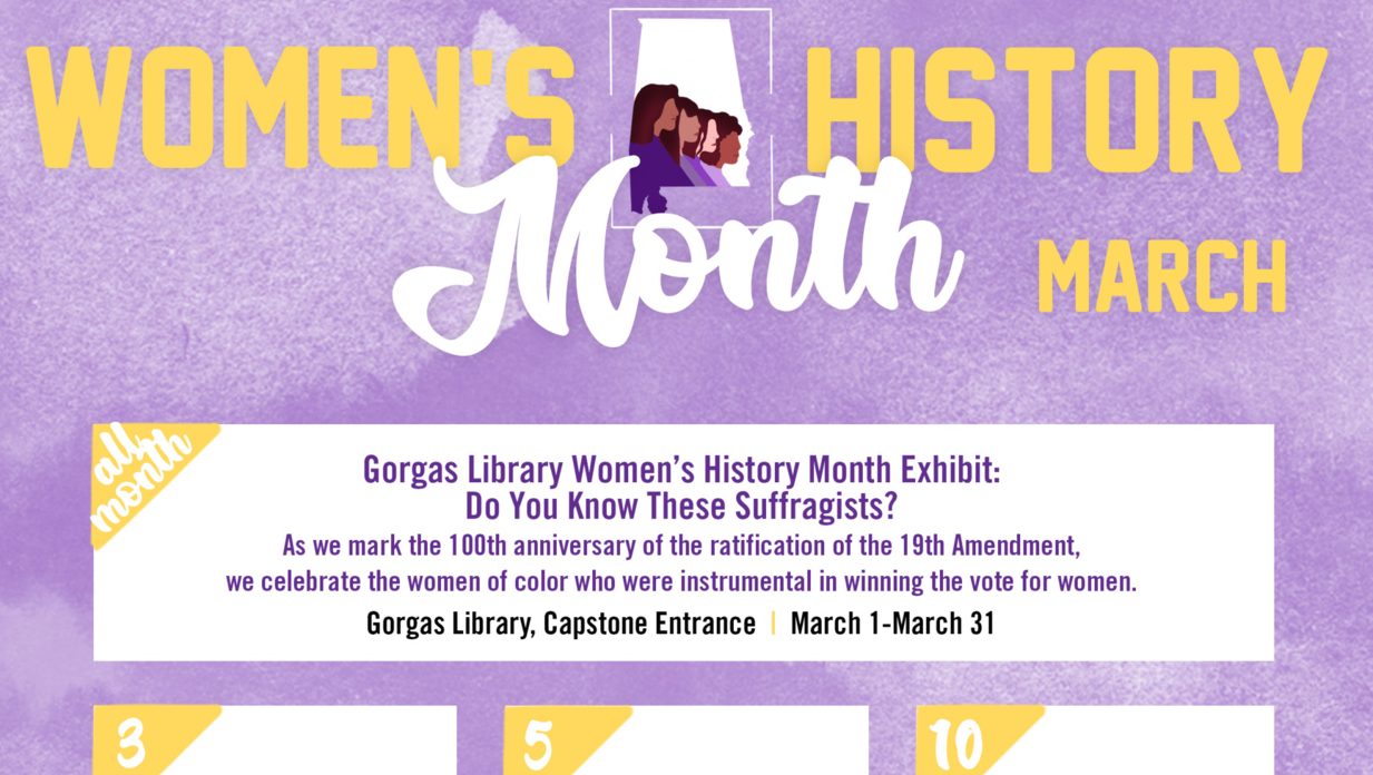 A graphic showing March as dedicated to the history of women. men