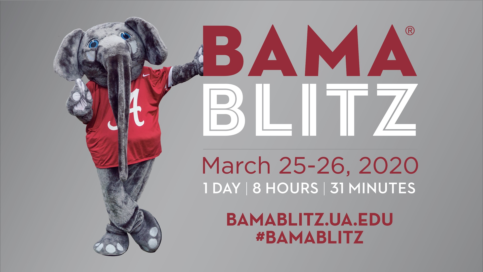 A image of UA's mascot, Big Al, standing beside a Bama Blitz logo.