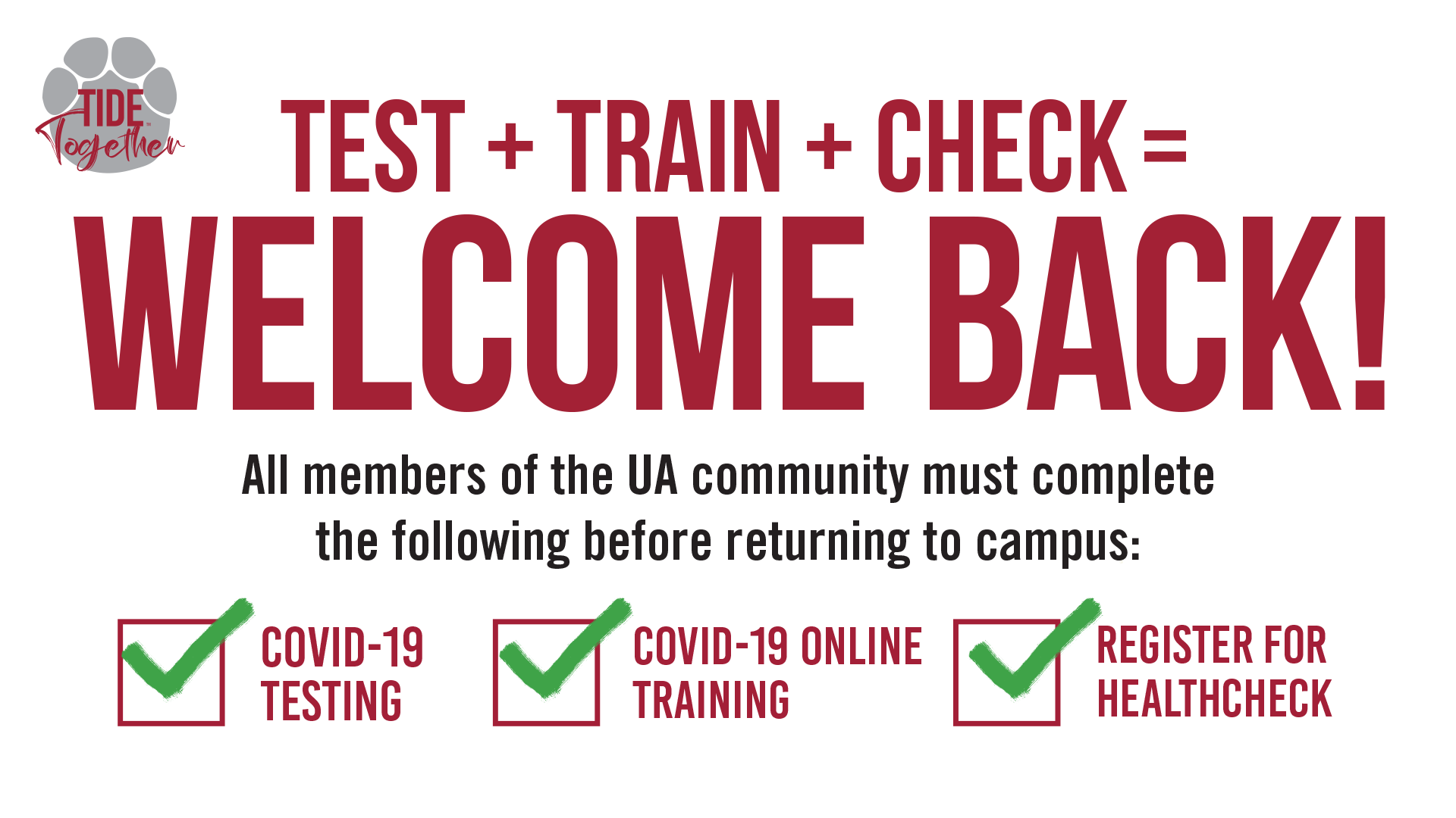 TEST + TRAIN + CHECK = WELCOME BACK