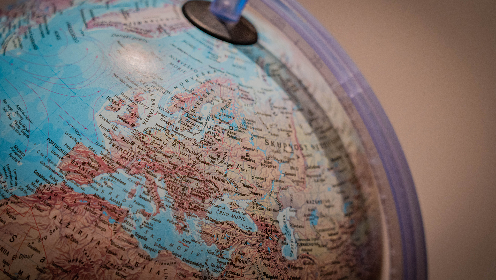 close up of a globe map