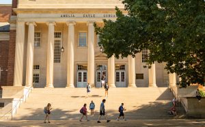 Students walking in front of Gorgas Library