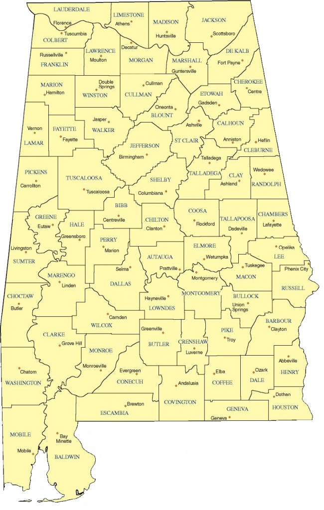 A map of Alabama showing the counties