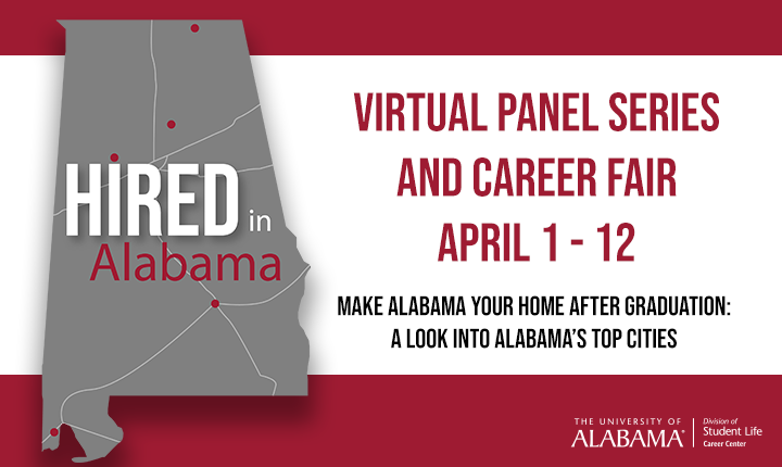 The Hired in Alabama poster with an image of the state of Alabama and event dates.