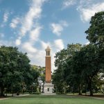 landscape photograph of denny chimes on the quad