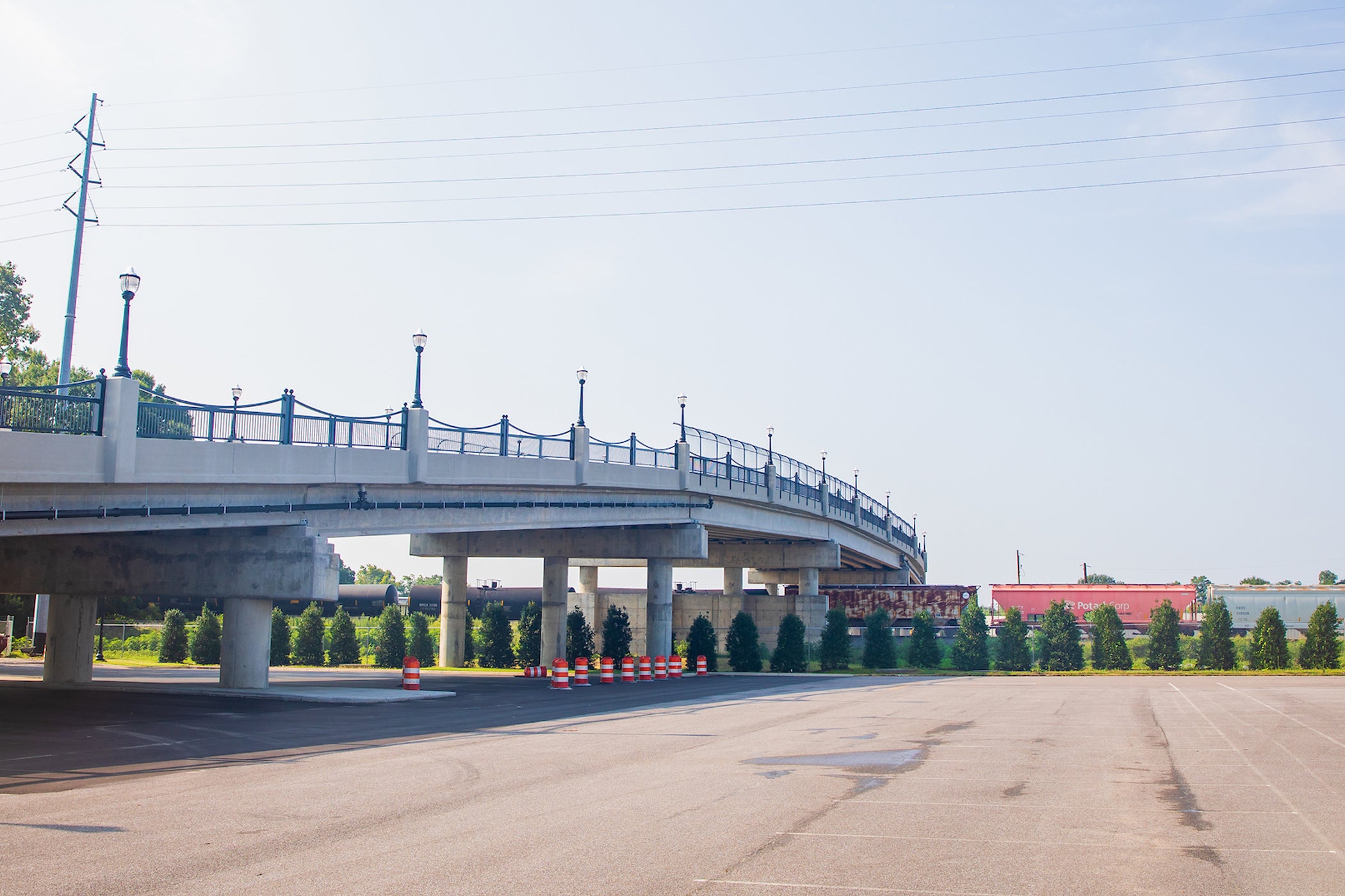 The Second Avenue Overpass and a train moving below it