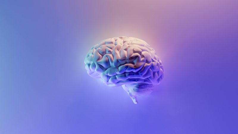An illustration of a brain artistically placed in open space.