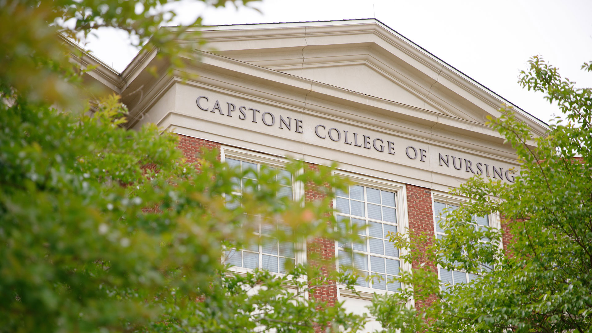photograph of the name of Capstone College of Nursing on the exterior of the building