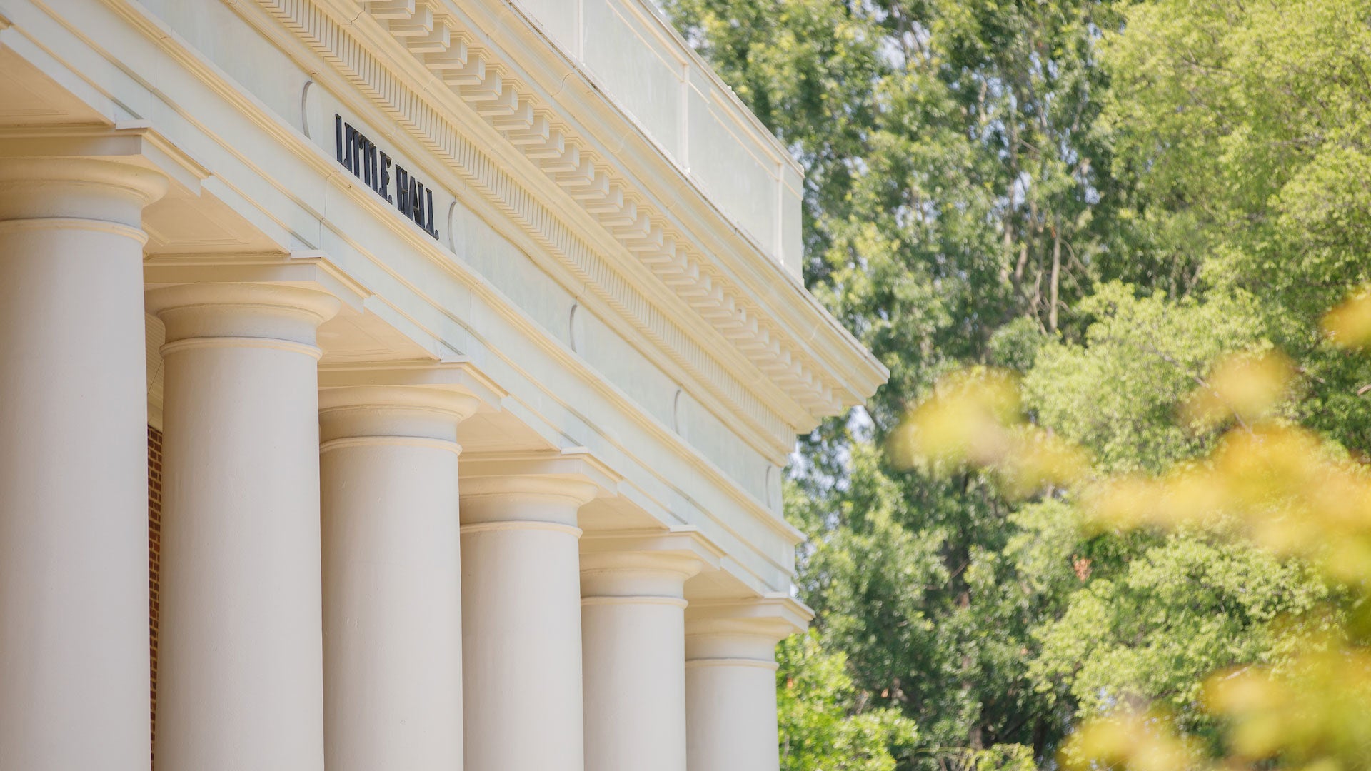 close up photograph of the name on the exterior of Little Hall