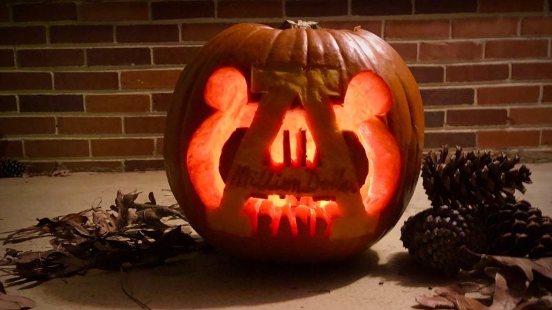 carved pumpkin with A