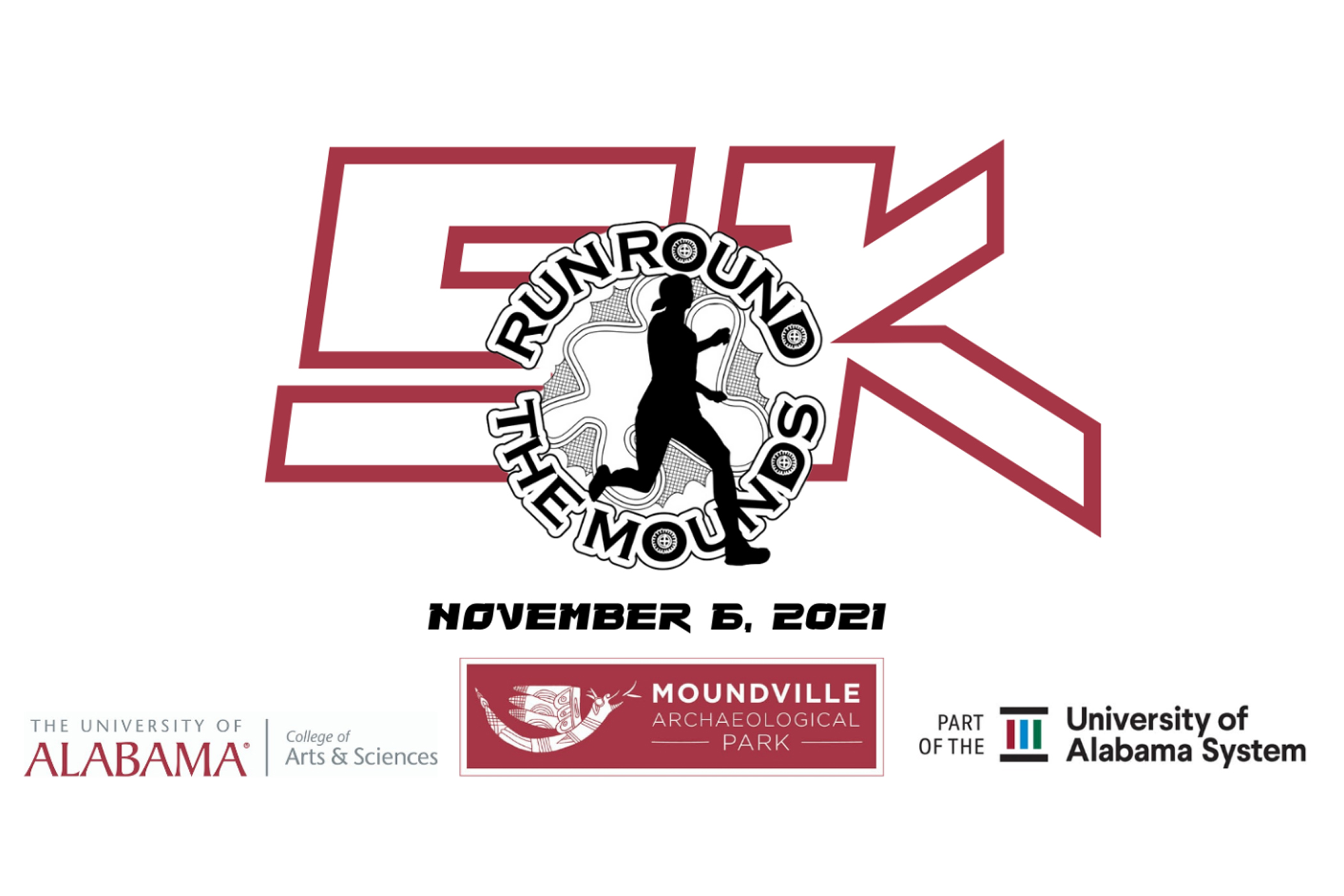 The Moundville 5K logo that includes a person running and the date