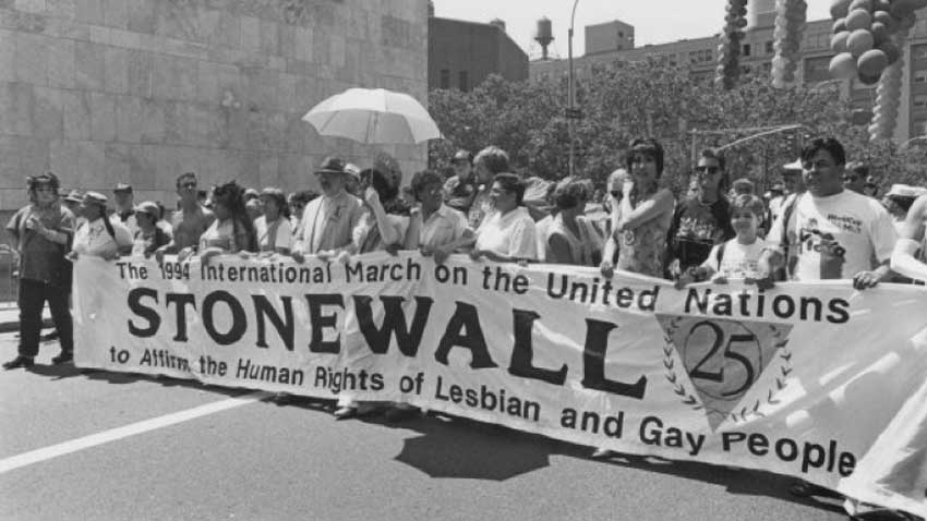 Black and white photo of gay rights activists in the 1960s