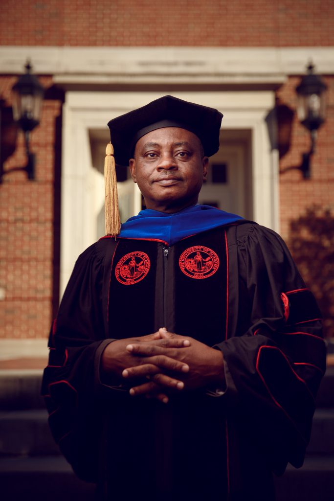 William Agyemang in commencement robes