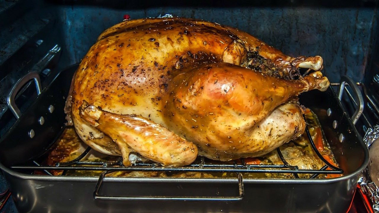 roast turkey in an oven