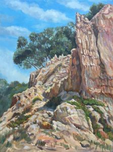 landscape painting of rocky cliff