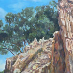 painting of a cliff against a blue sky