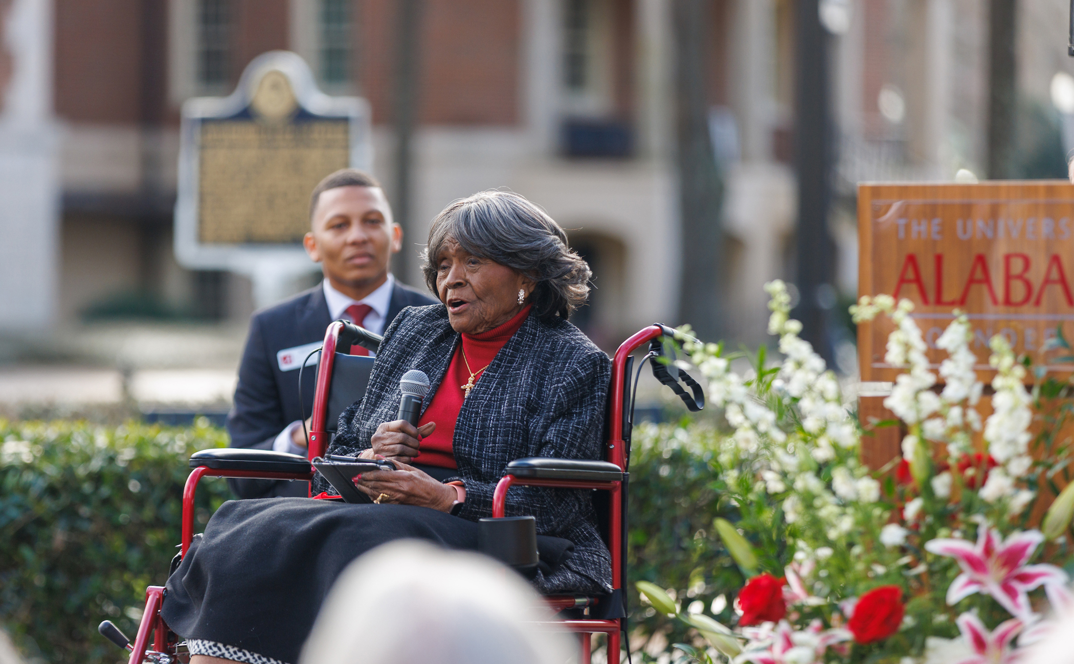 Autherine Lucy Foster speaking during the ceremony