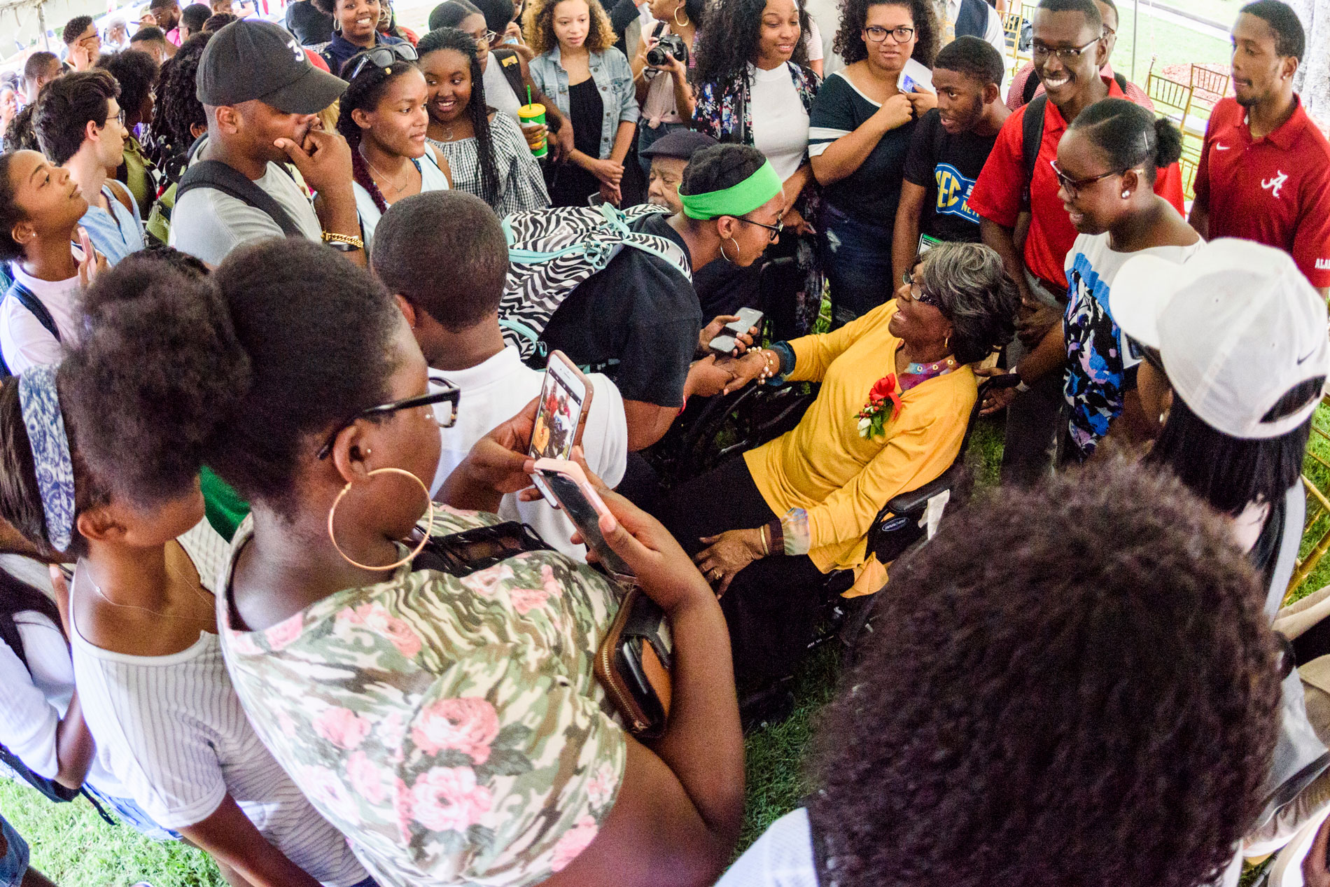 students greet Dr. Autherine Lucy Foster