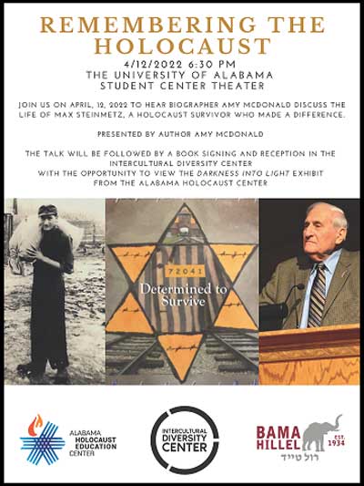 A flyer promoting an upcoming Holocaust remembrance event on campus.
