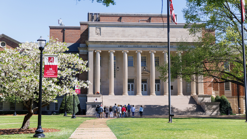The exterior of the Gorgas Library at The University of Alabama.