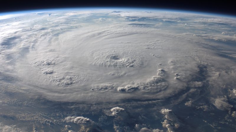 A satellite image of a hurricane over the ocean.