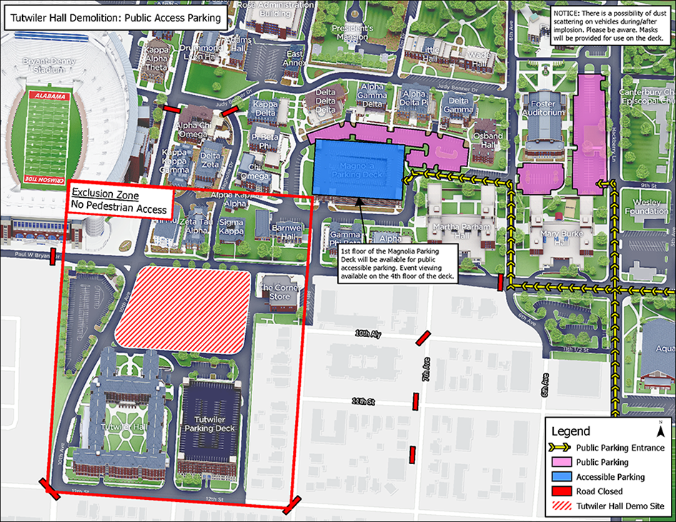 Tutwiler Hall Demolition Parking Map