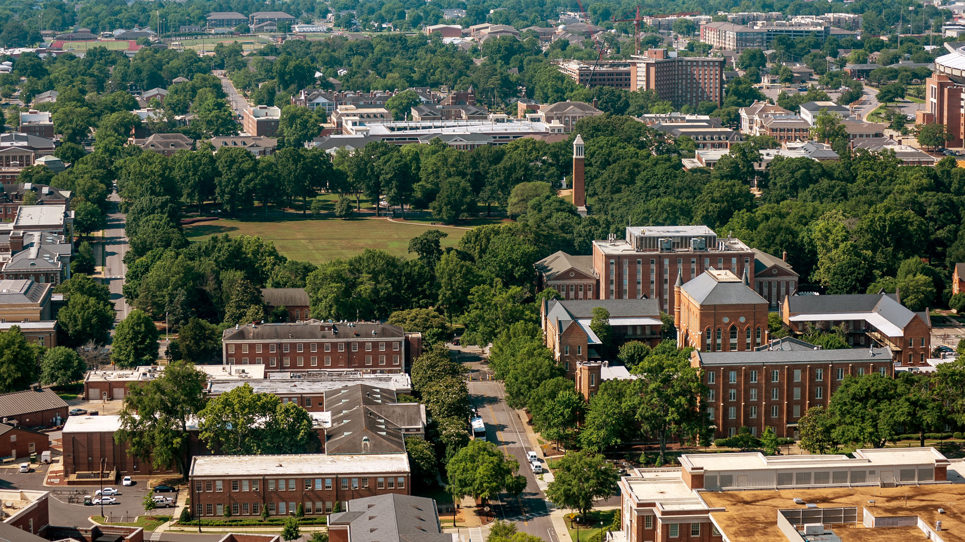 an aerial view of campus