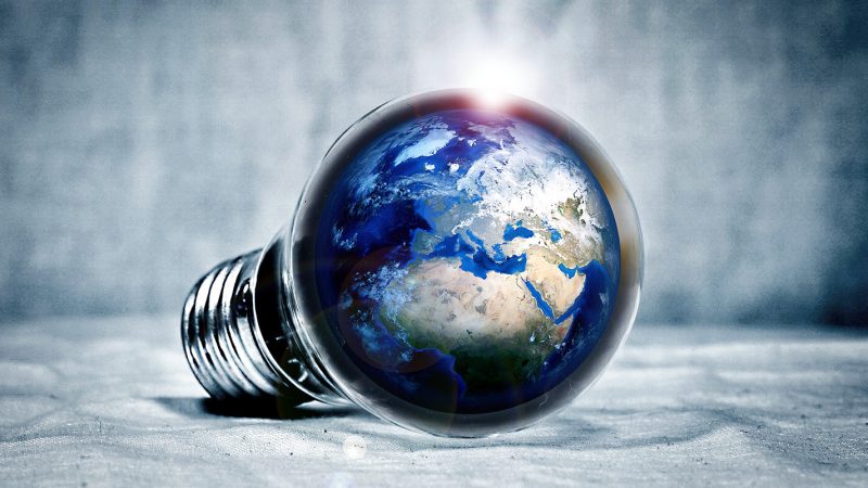 Image of Earth in a light bulb.