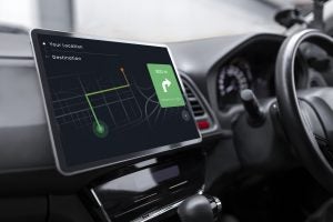 Gps system displayed on map in a smart car