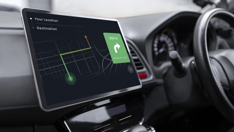 Gps system displayed on map in a smart car