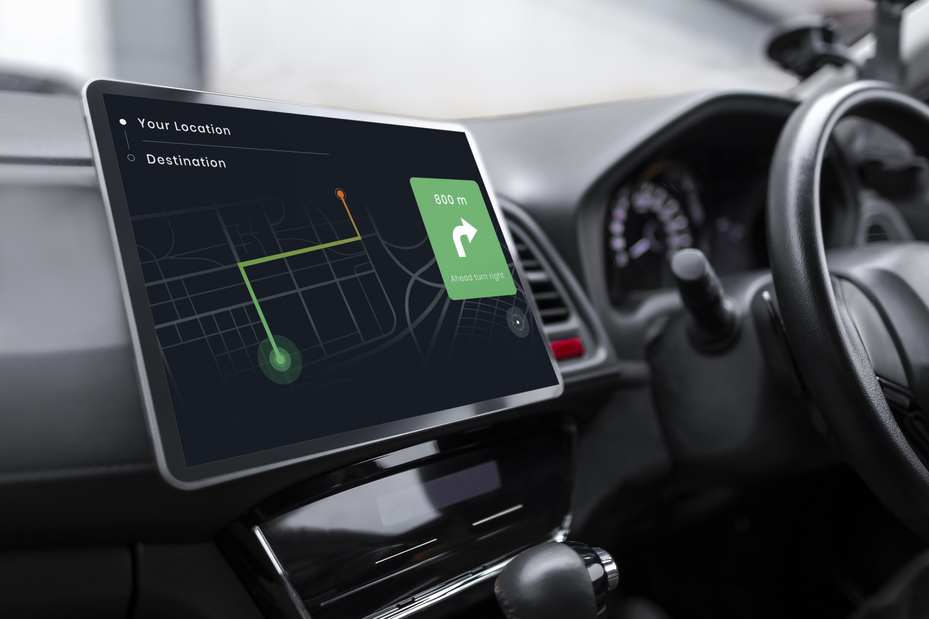 Gps system displayed on map in a smart car