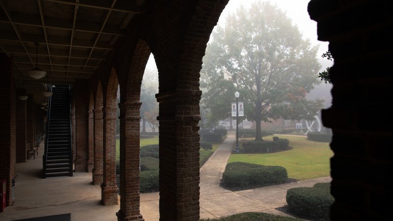 Woods Hall foggy morning