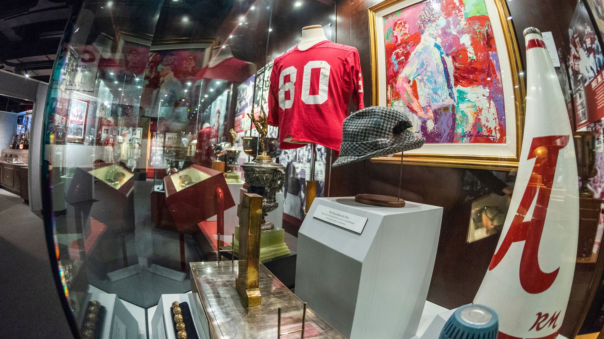 close up of an exhibit of Alabama memorabilia