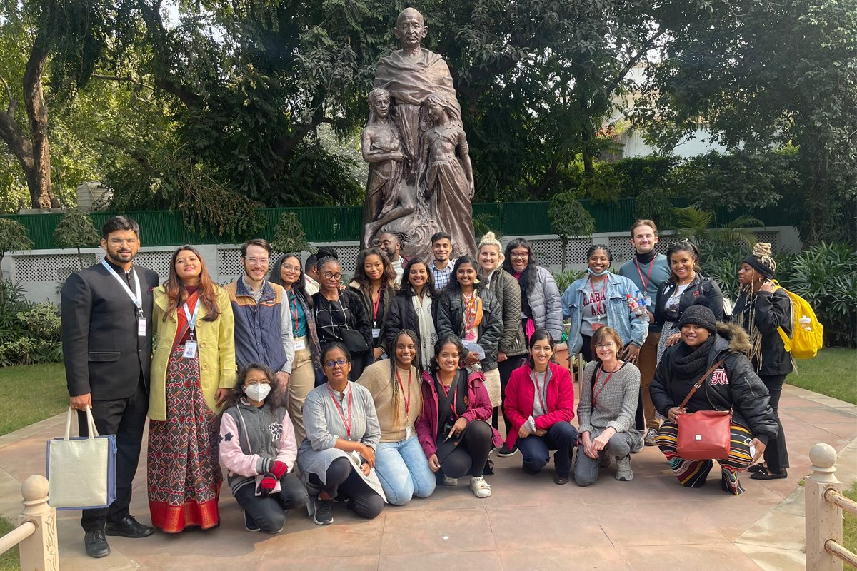 The group posing for a photo at the Gandhi Smriti Museum