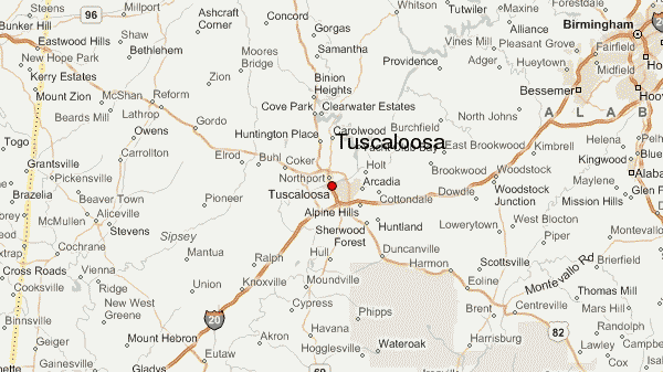 A map of Tuscaloosa County