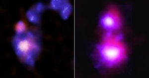 Two composite images of dwarf galaxies presented side by side, separated by a thin white line.