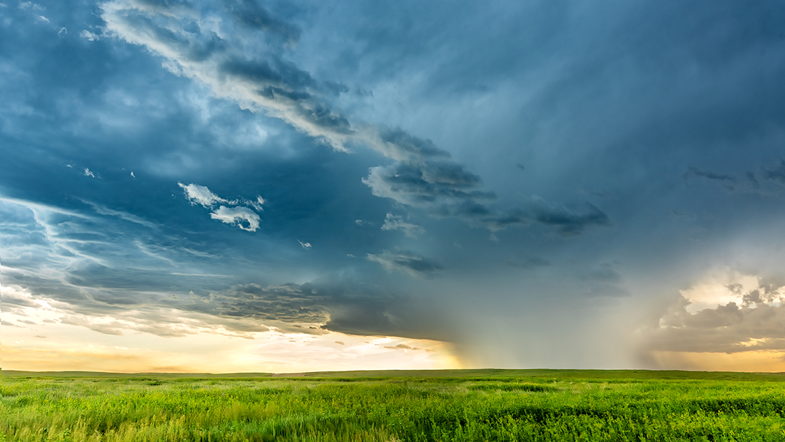 A tornado over a grassy field.