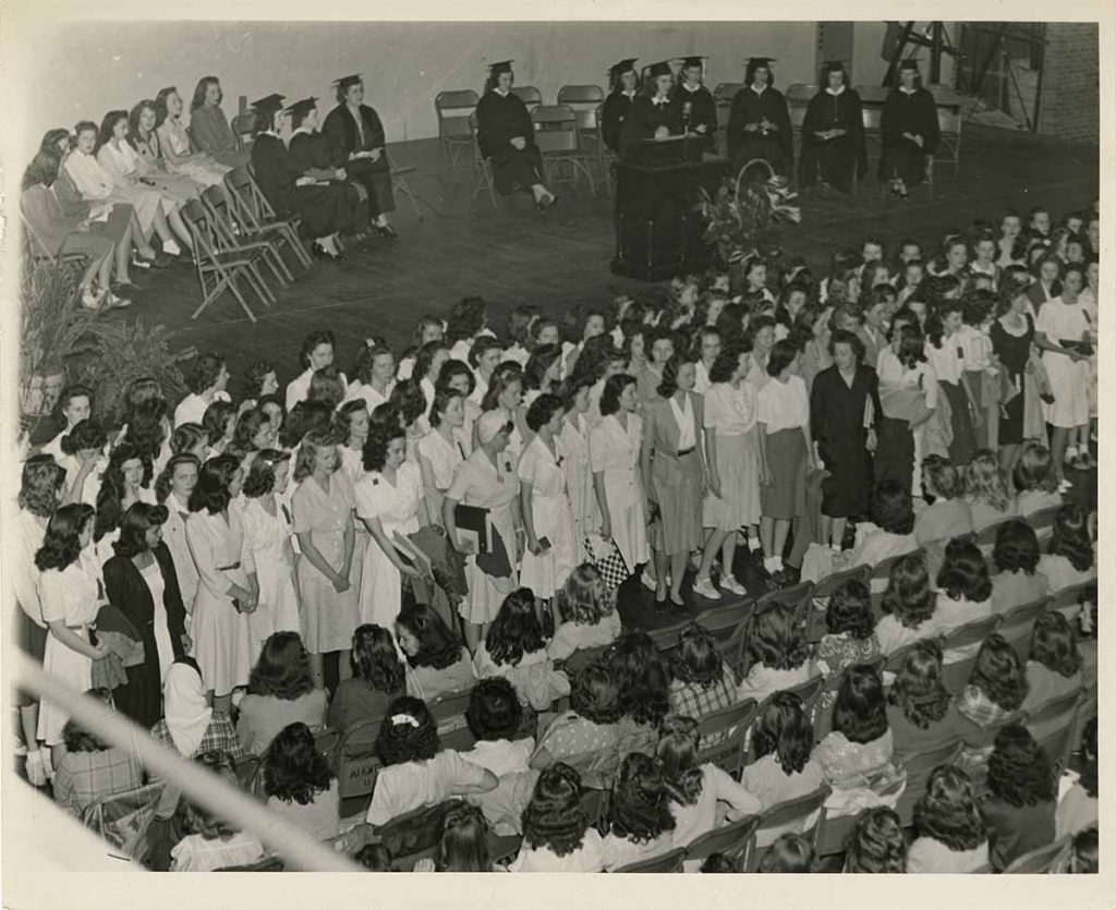 women at a university convocation 1940s Courtesy of The University of Alabama Libraries Special Collections.