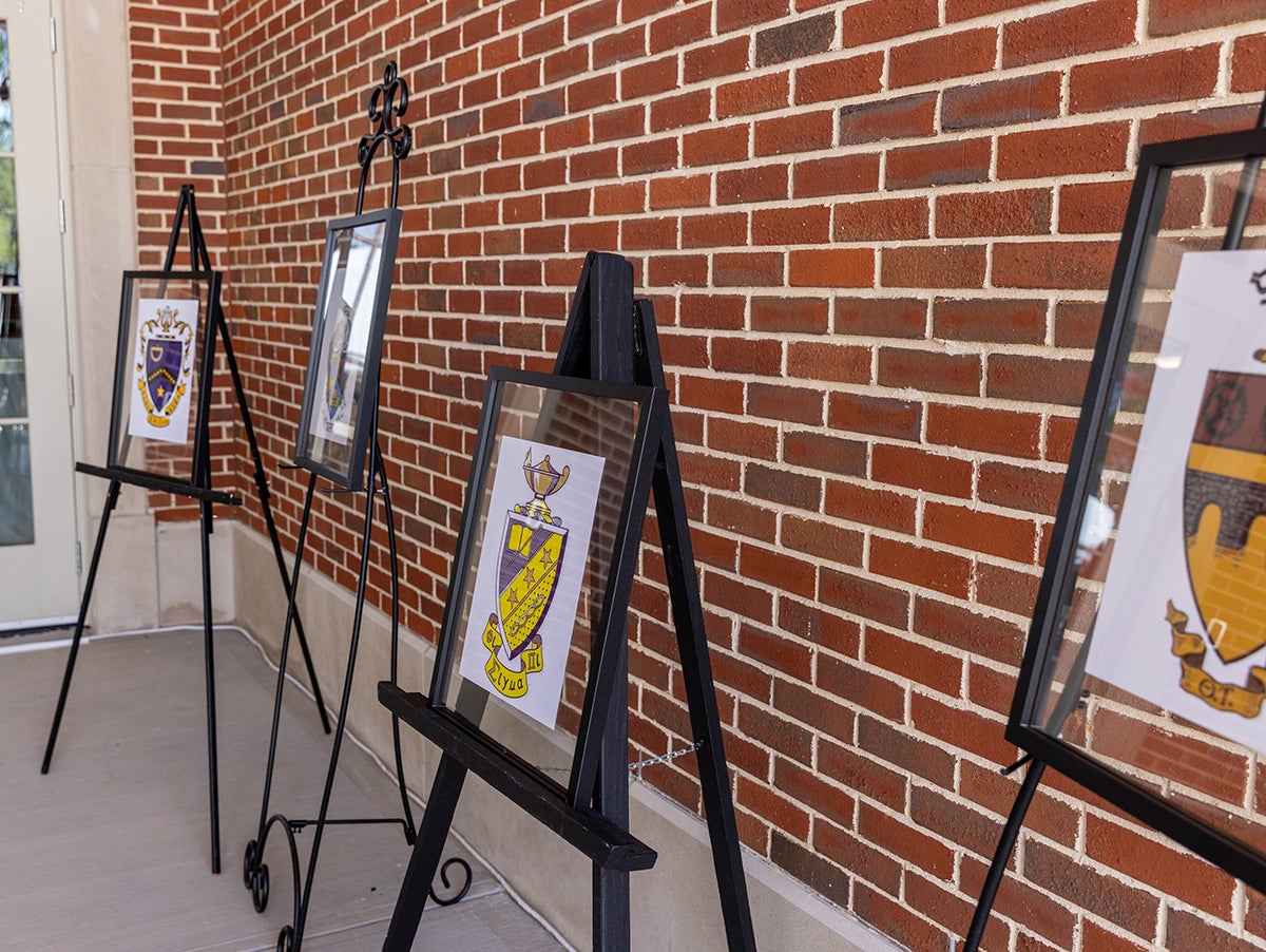 United Greek Council student organizations showcase their crests and letters.