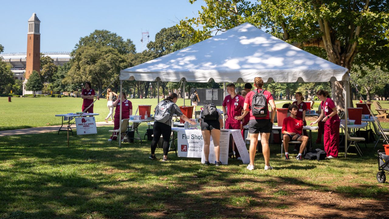 A flu shot event being held on the Quad last year