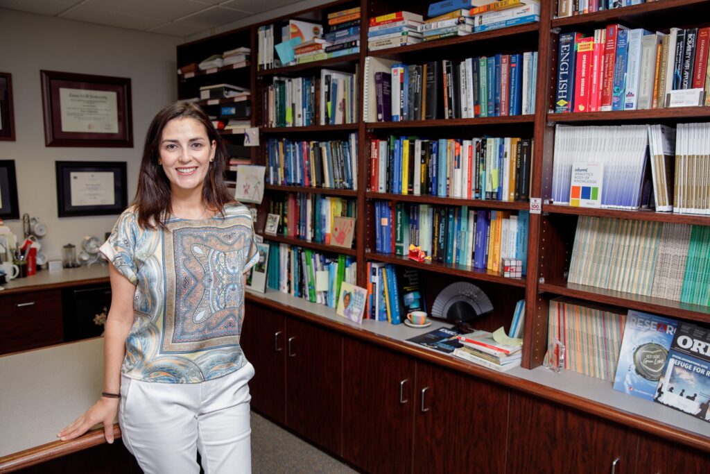Supply chain and operations management professor and research Dr. Burcu Keskin poses for a photo in her office.